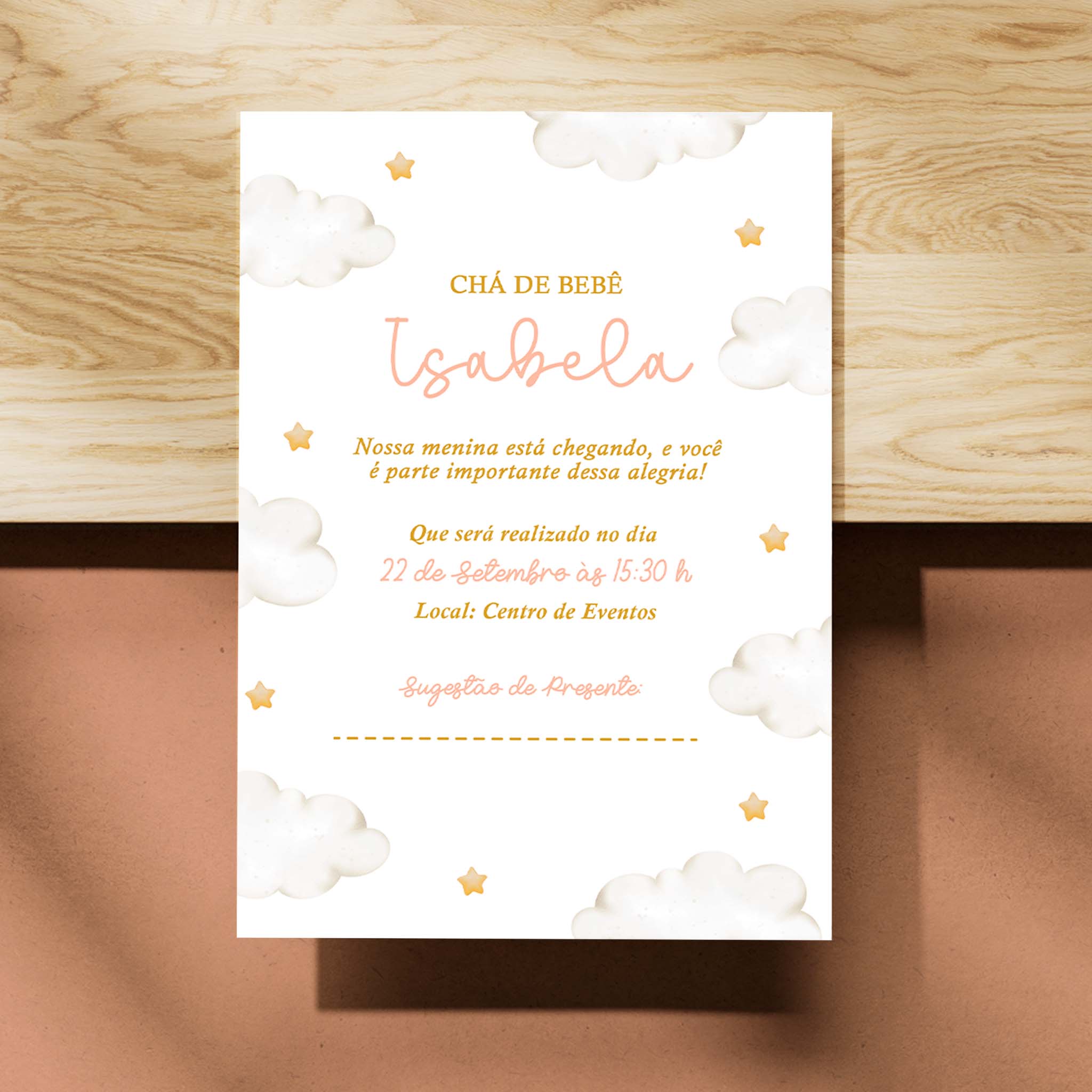 Invitación digital para baby shower con nube