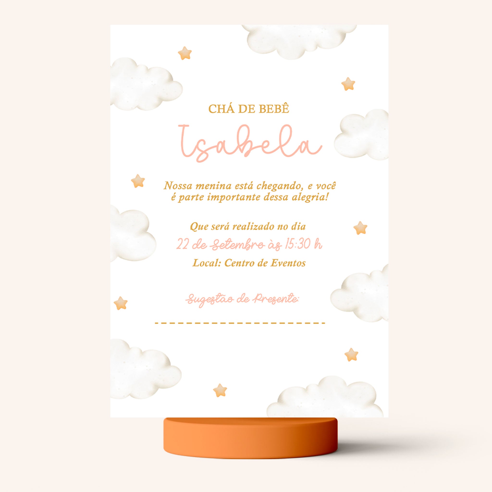 Invitación digital para baby shower con nube