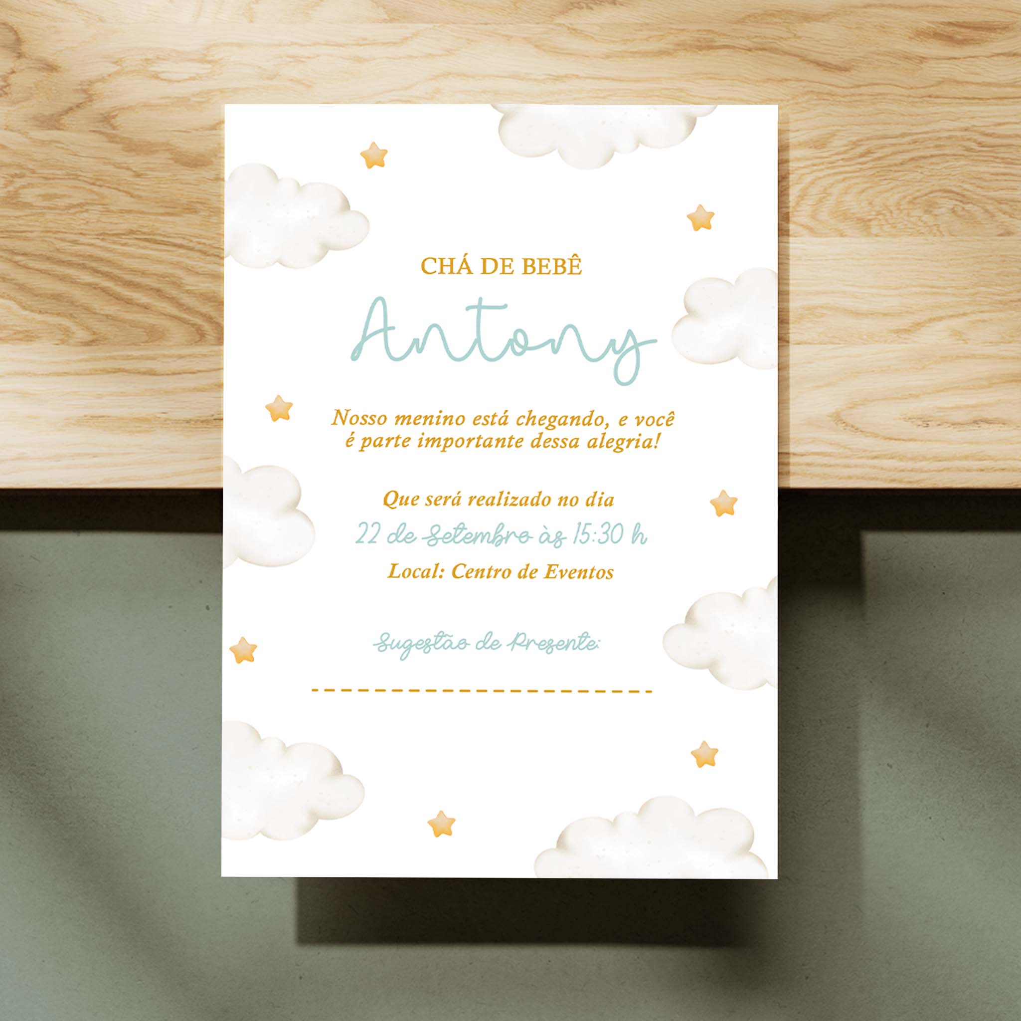 Invitación digital para baby shower con nube