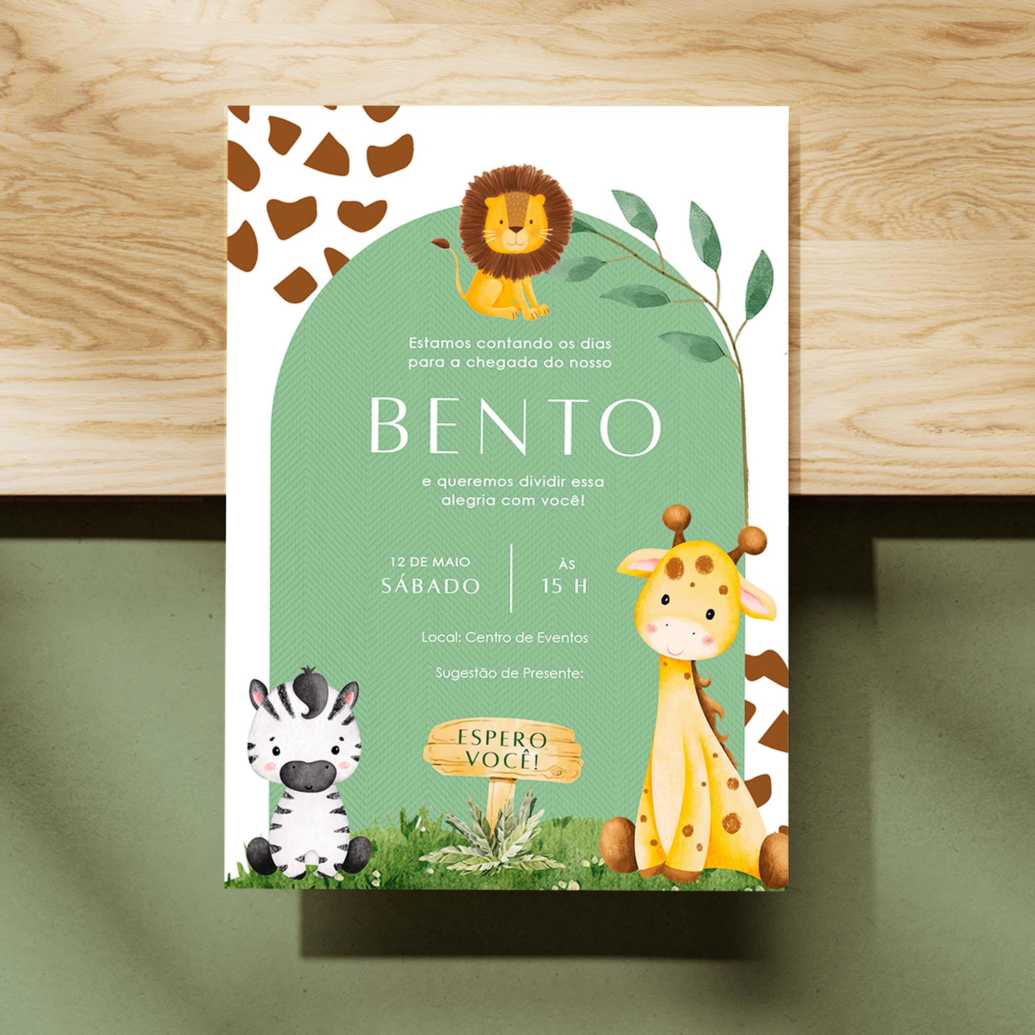 Invitación digital para baby shower de safari
