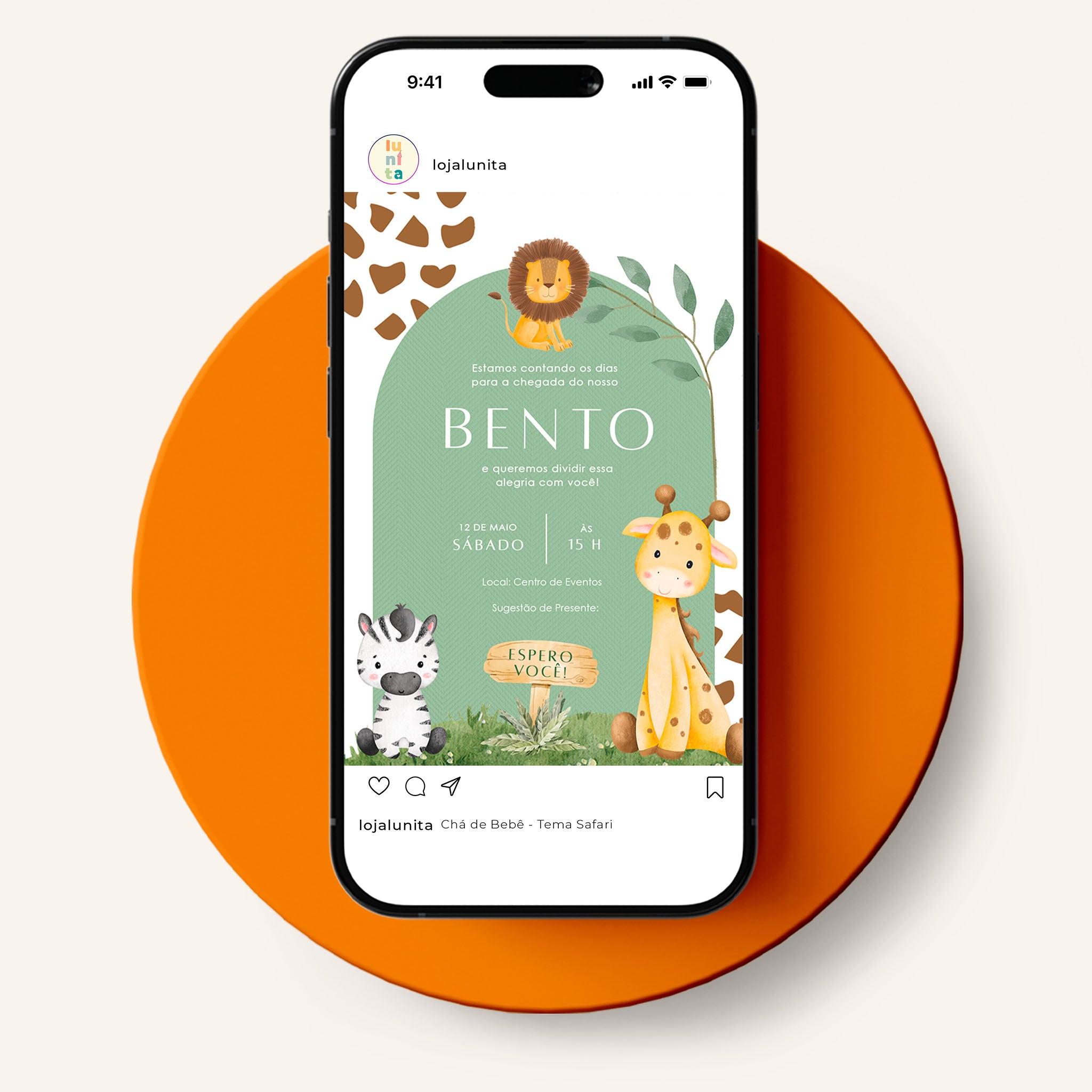 Invitación digital para baby shower de safari