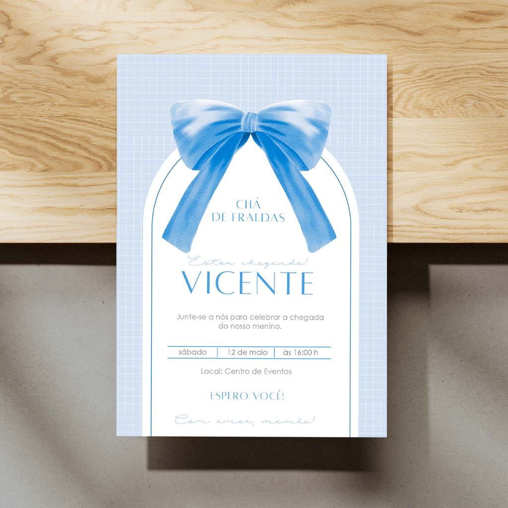 Invitación digital para baby shower con lazo