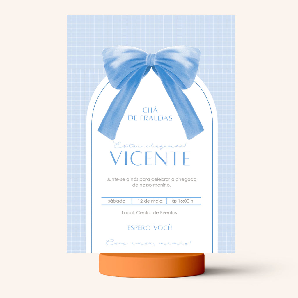 Invitación digital para baby shower con lazo