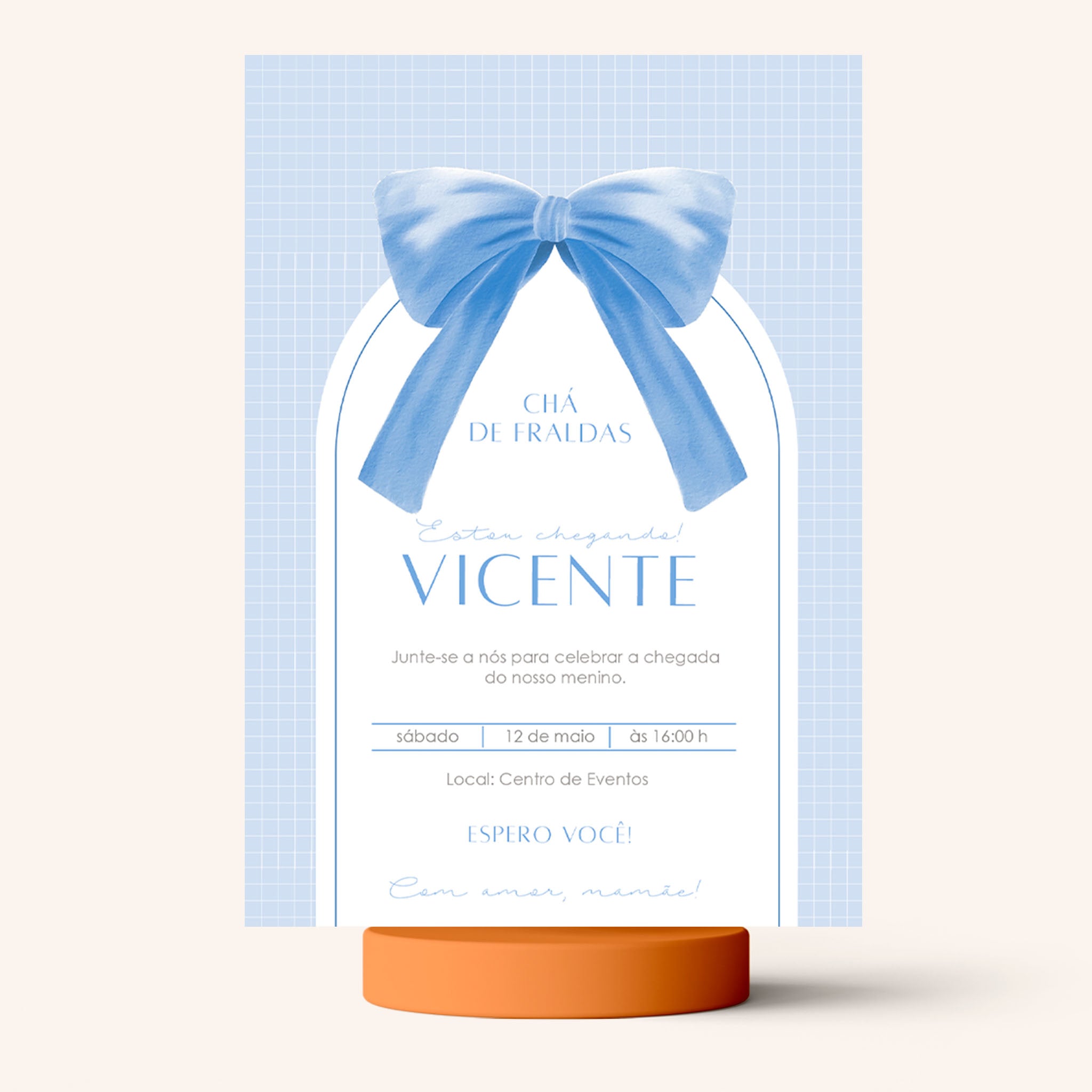 Invitación digital para baby shower con lazo