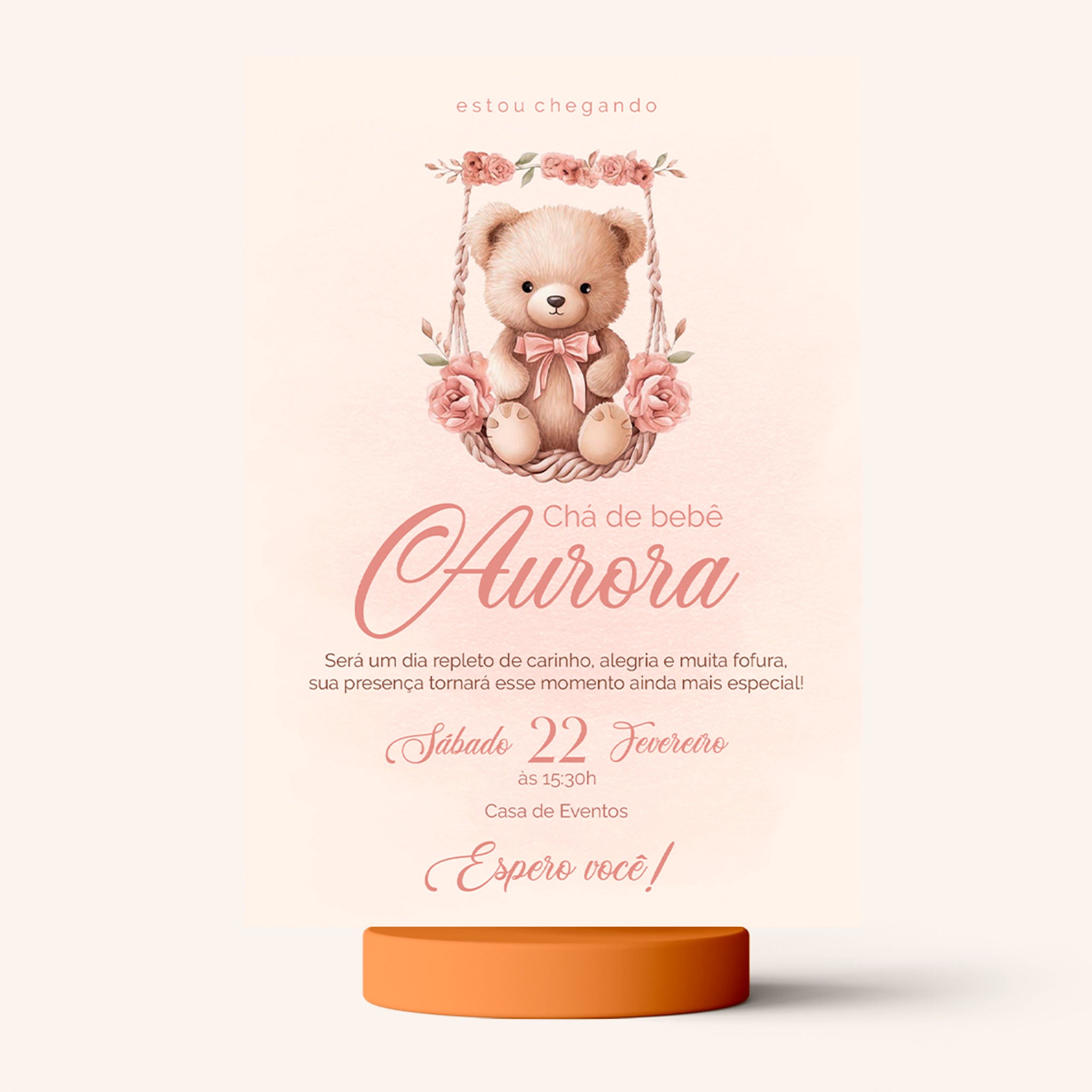 Invitación digital para baby shower con osito de peluche