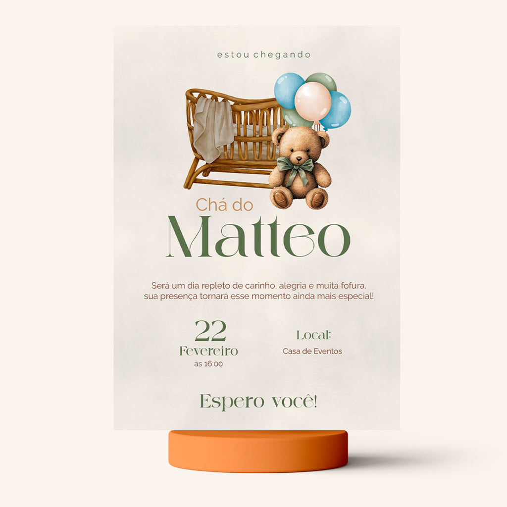 Invitación digital para baby shower con osito de peluche