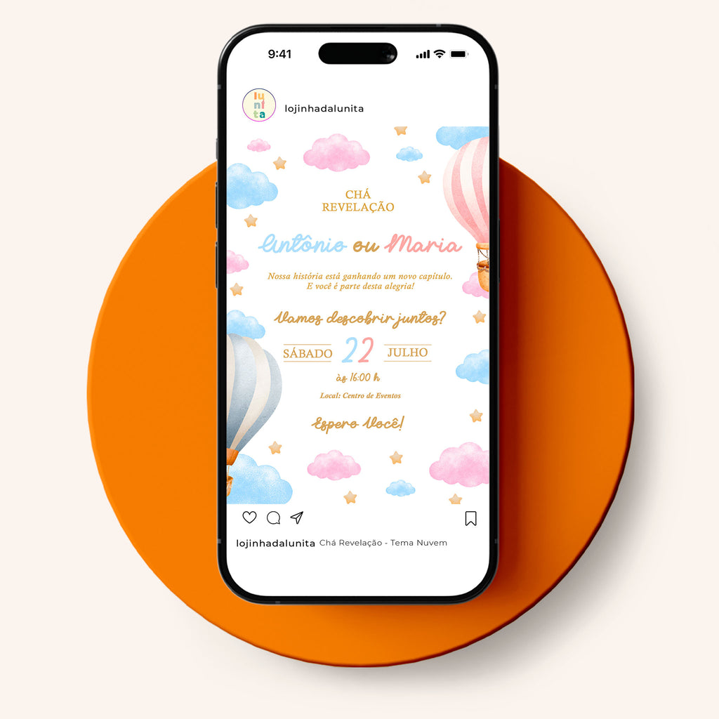 Convite Digital Chá Revelação Nuvem