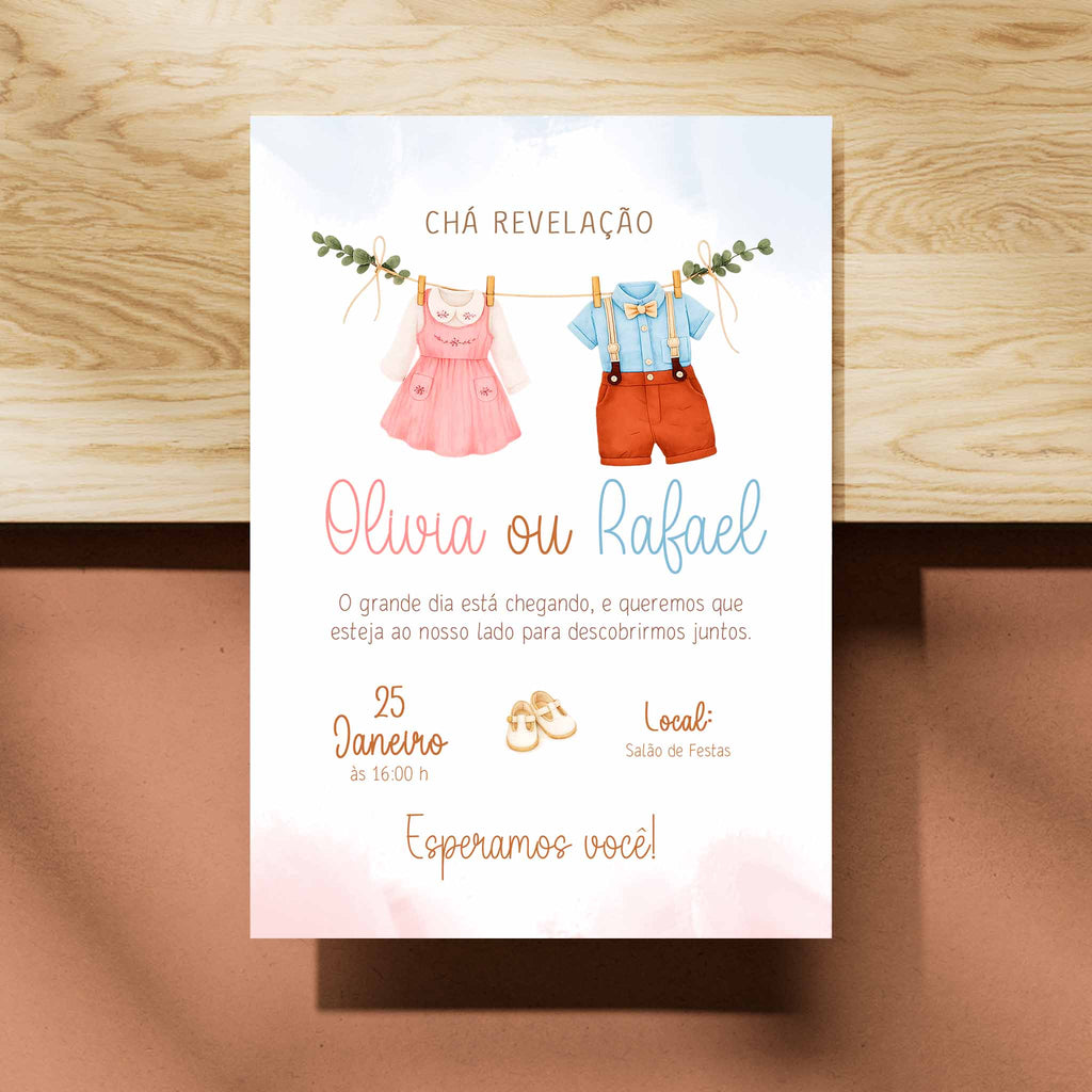Convite Digital Chá Revelação Roupinha