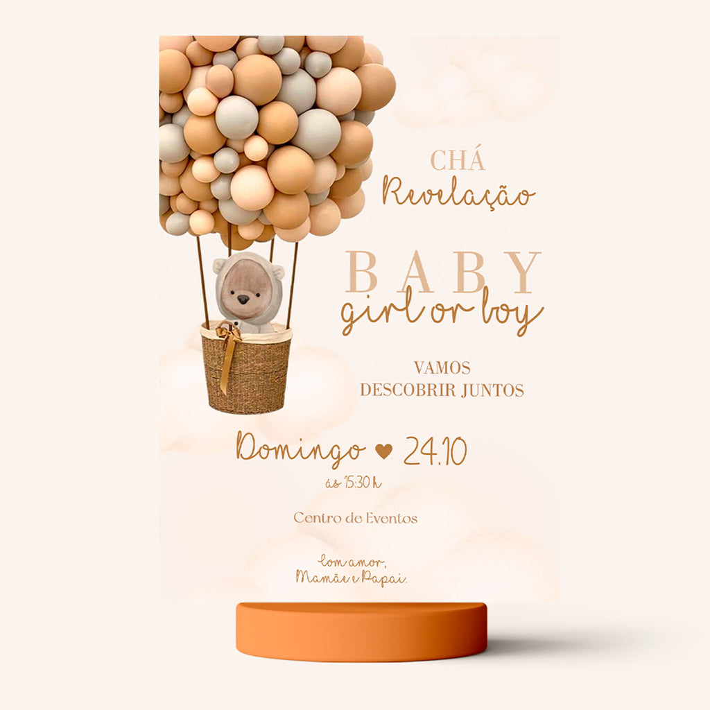 Invitación digital para revelar el género del osito de peluche