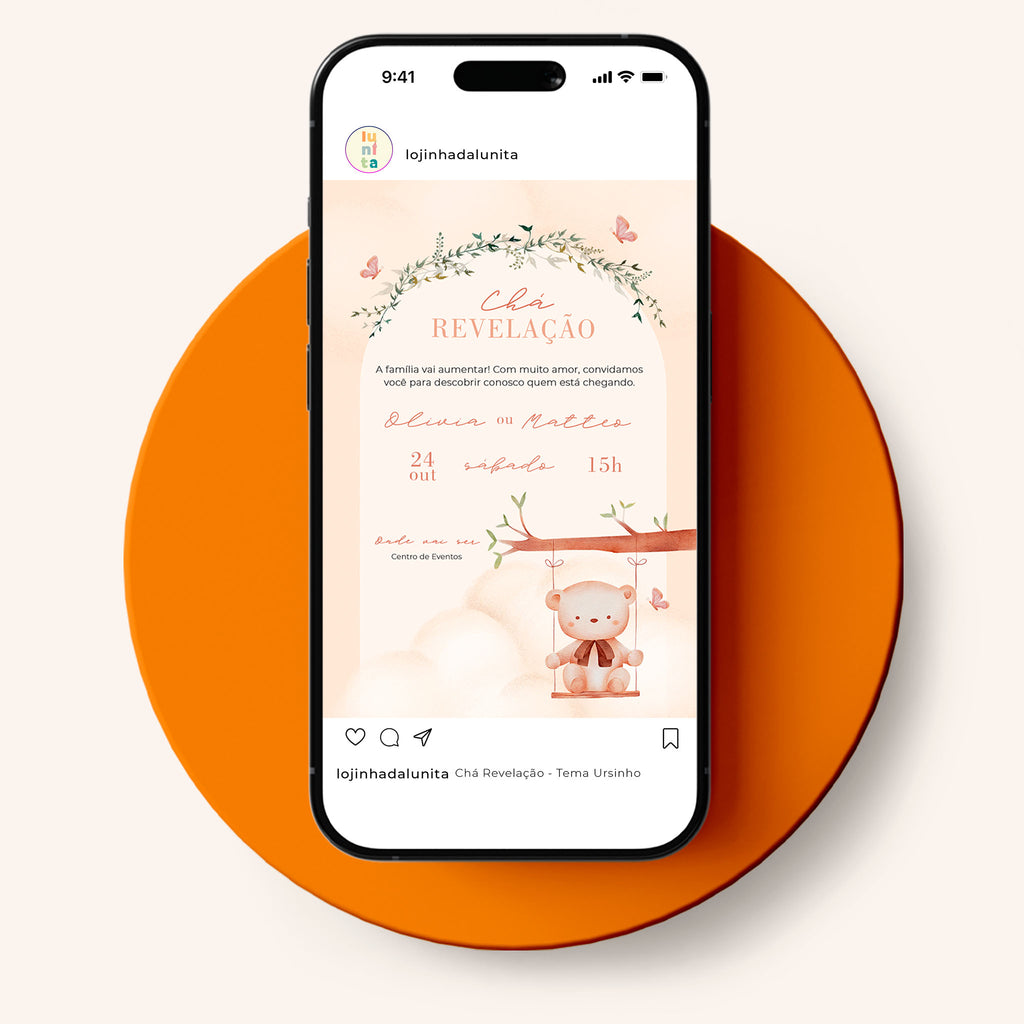 Convite Digital Chá Revelação Ursinho