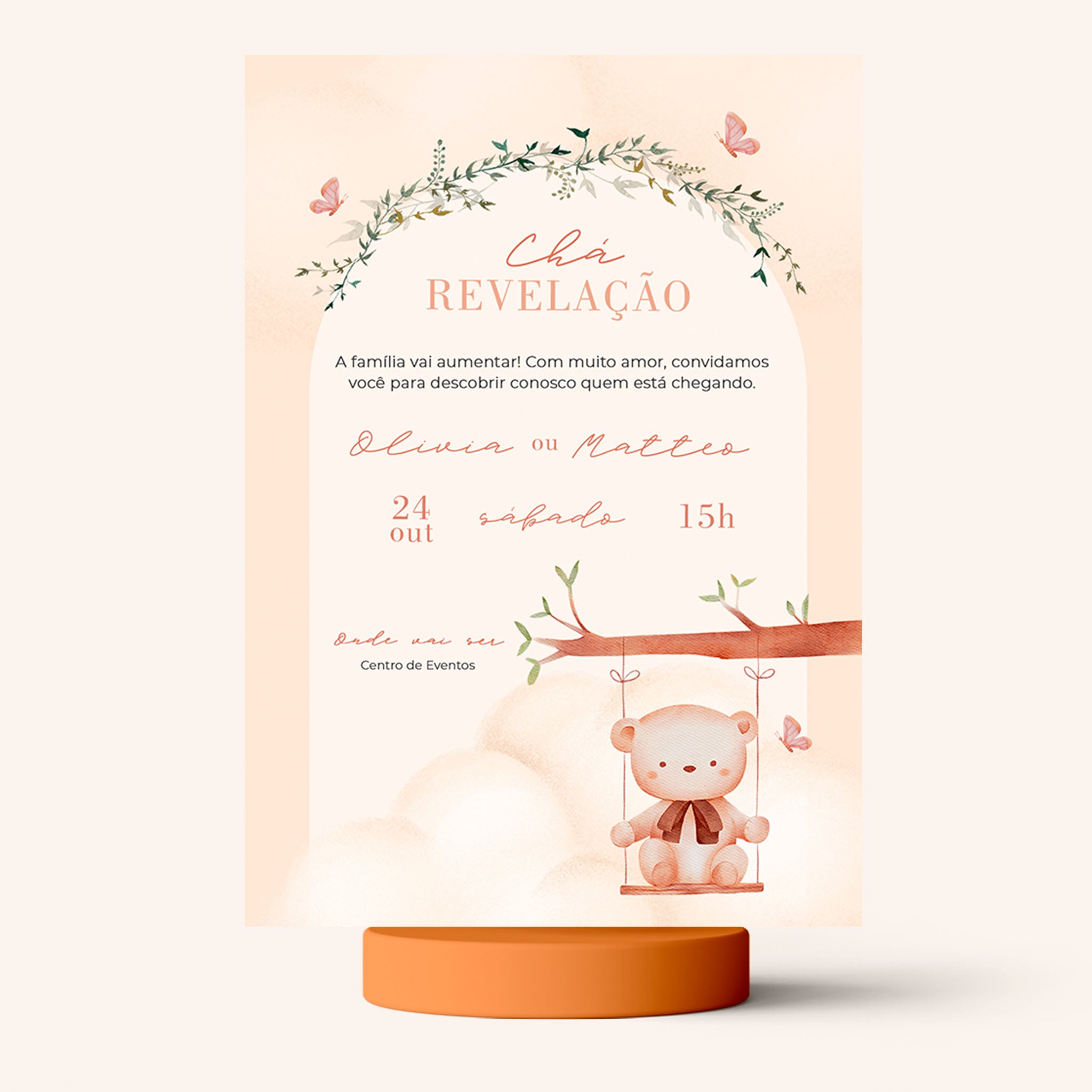 Invitación digital para revelar el género del osito de peluche