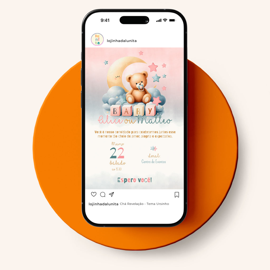 Convite Digital Chá Revelação Ursinho