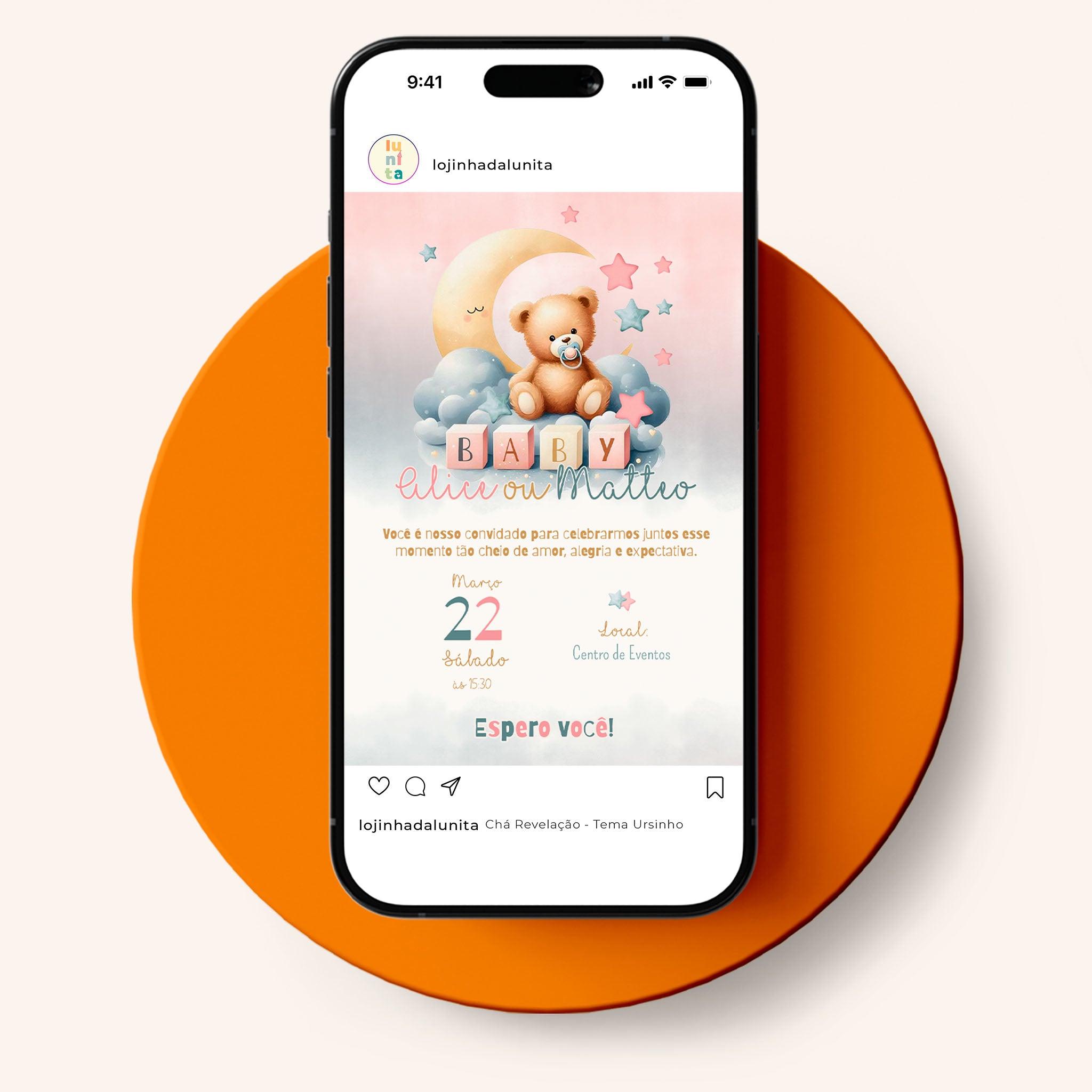 Invitación digital para revelar el género del osito de peluche
