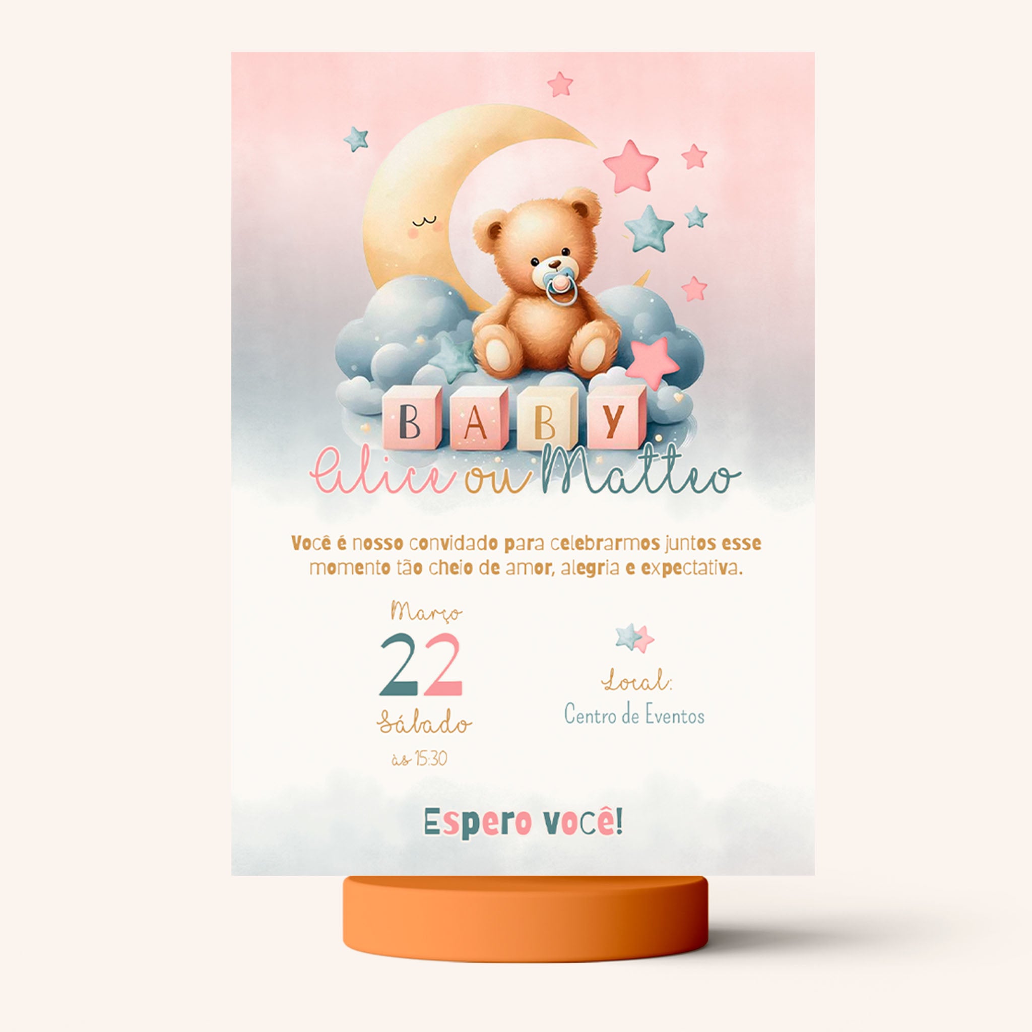 Invitación digital para revelar el género del osito de peluche