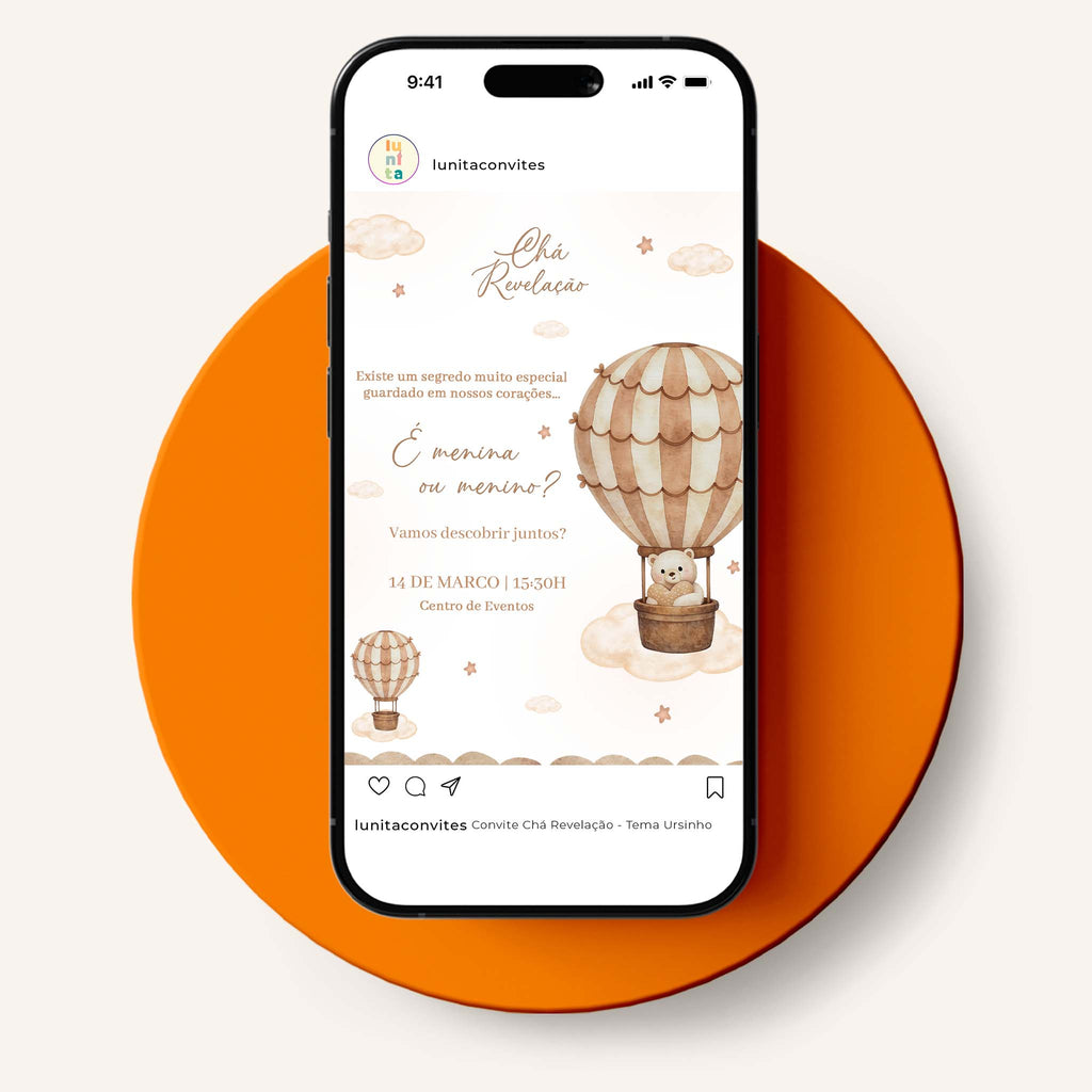 Convite Digital Chá Revelação Ursinho