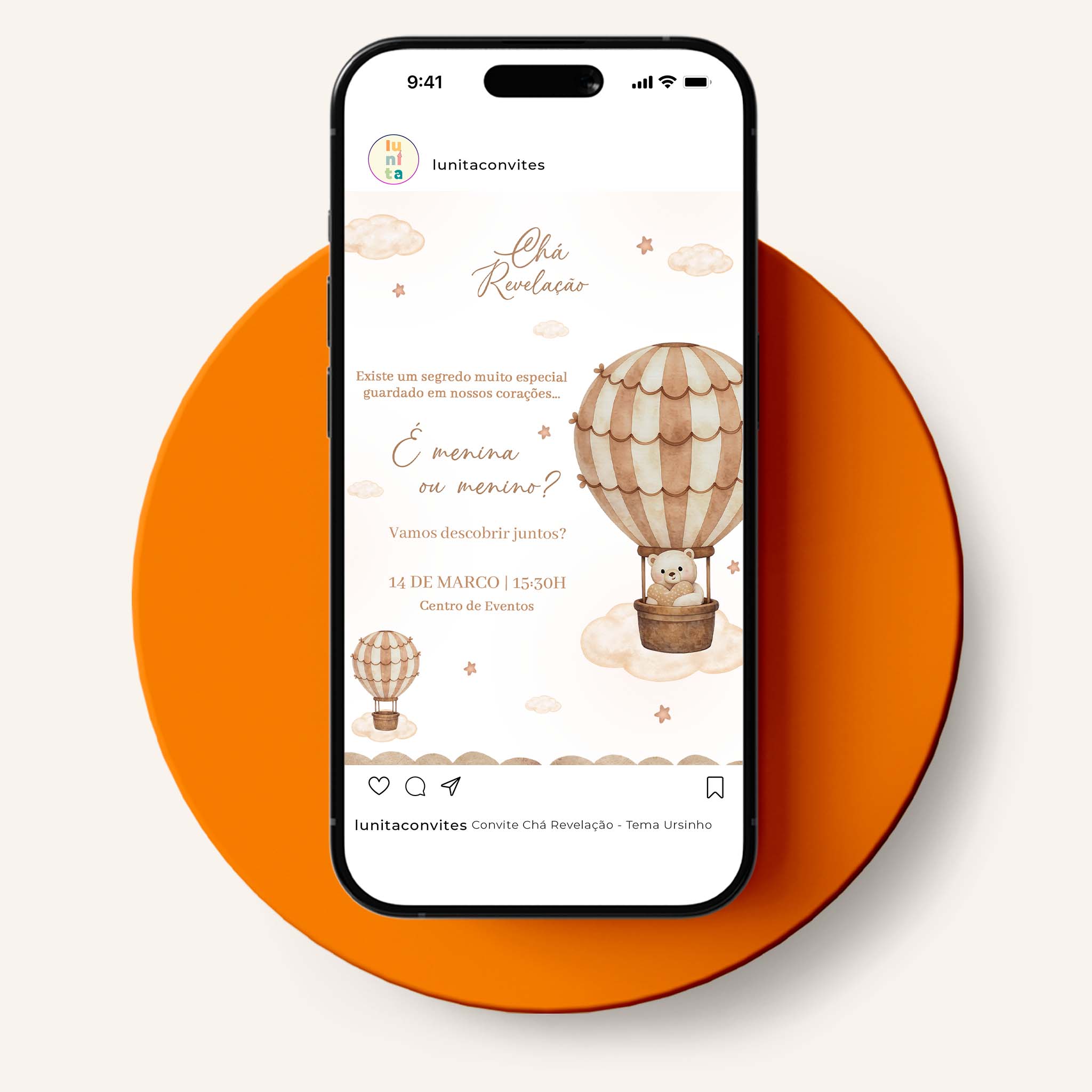 Convite Digital Chá Revelação Ursinho
