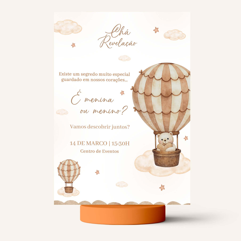 Convite Digital Chá Revelação Ursinho