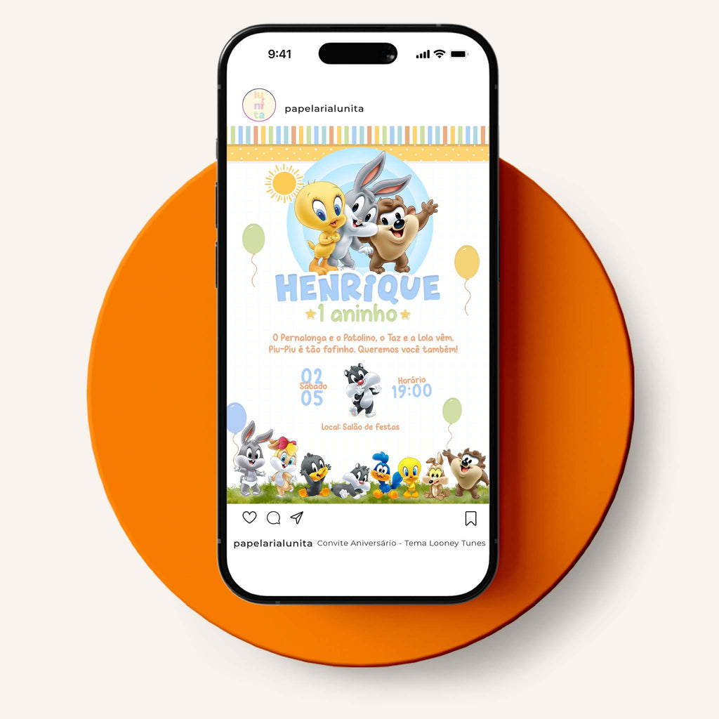 Convite Digital Aniversário Looney Tunes