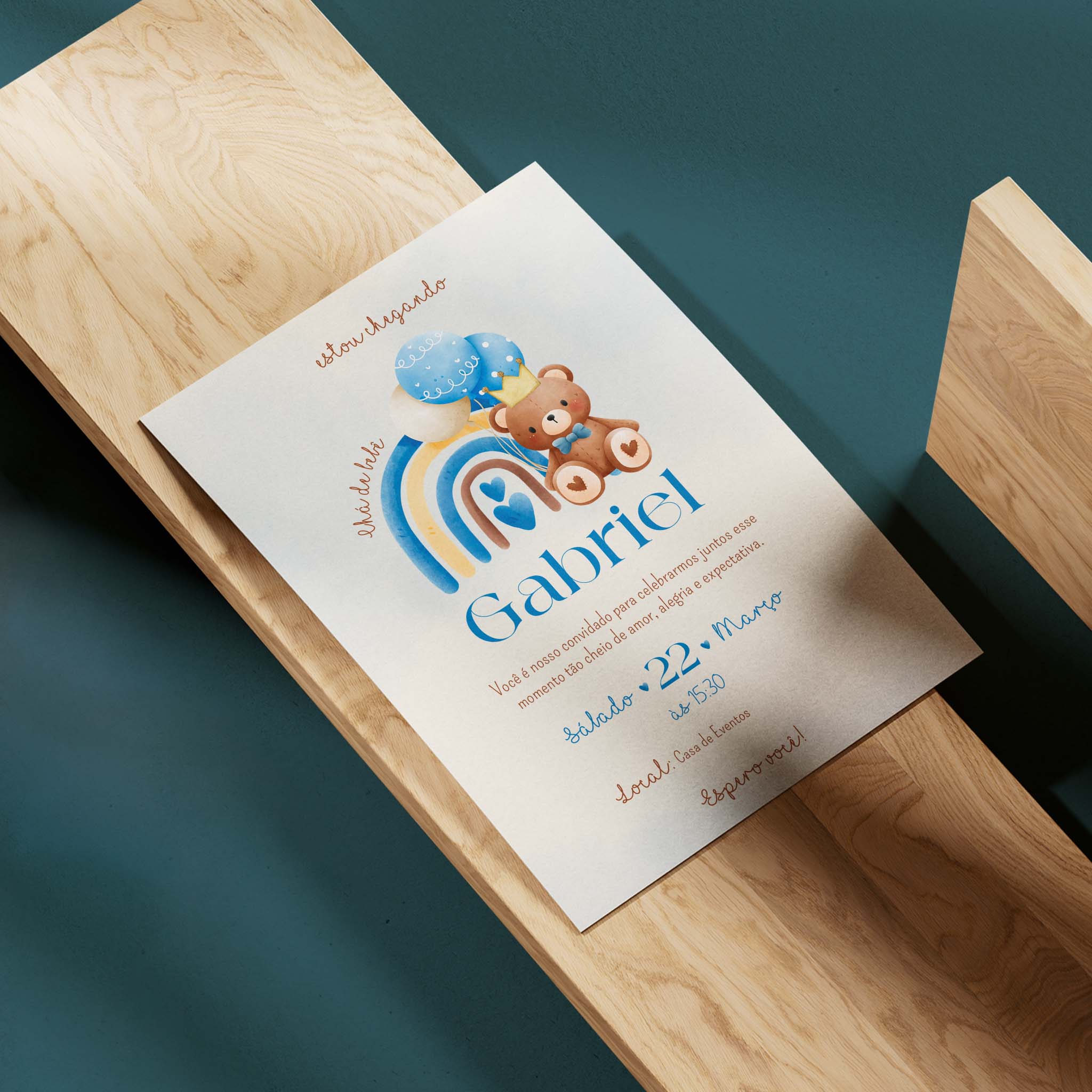 Invitación digital para baby shower con osito de peluche