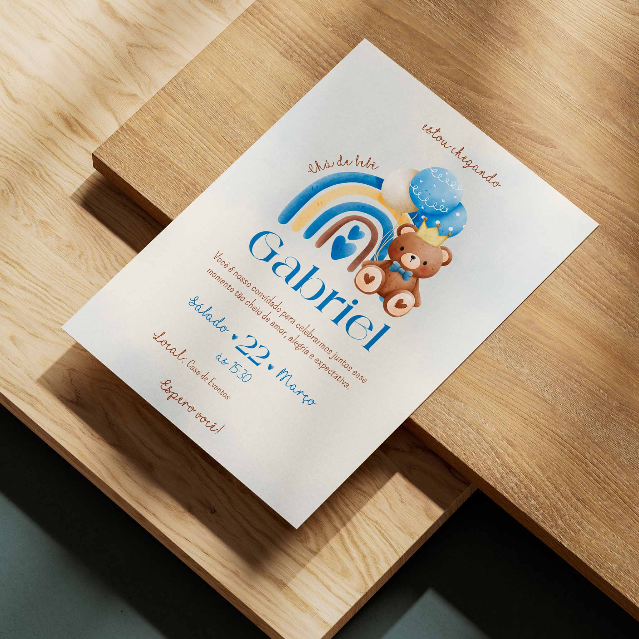 Invitación digital para baby shower con osito de peluche