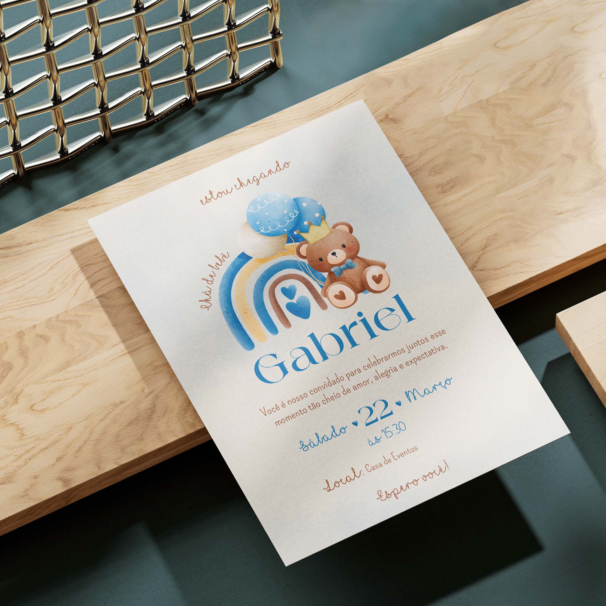 Invitación digital para baby shower con osito de peluche