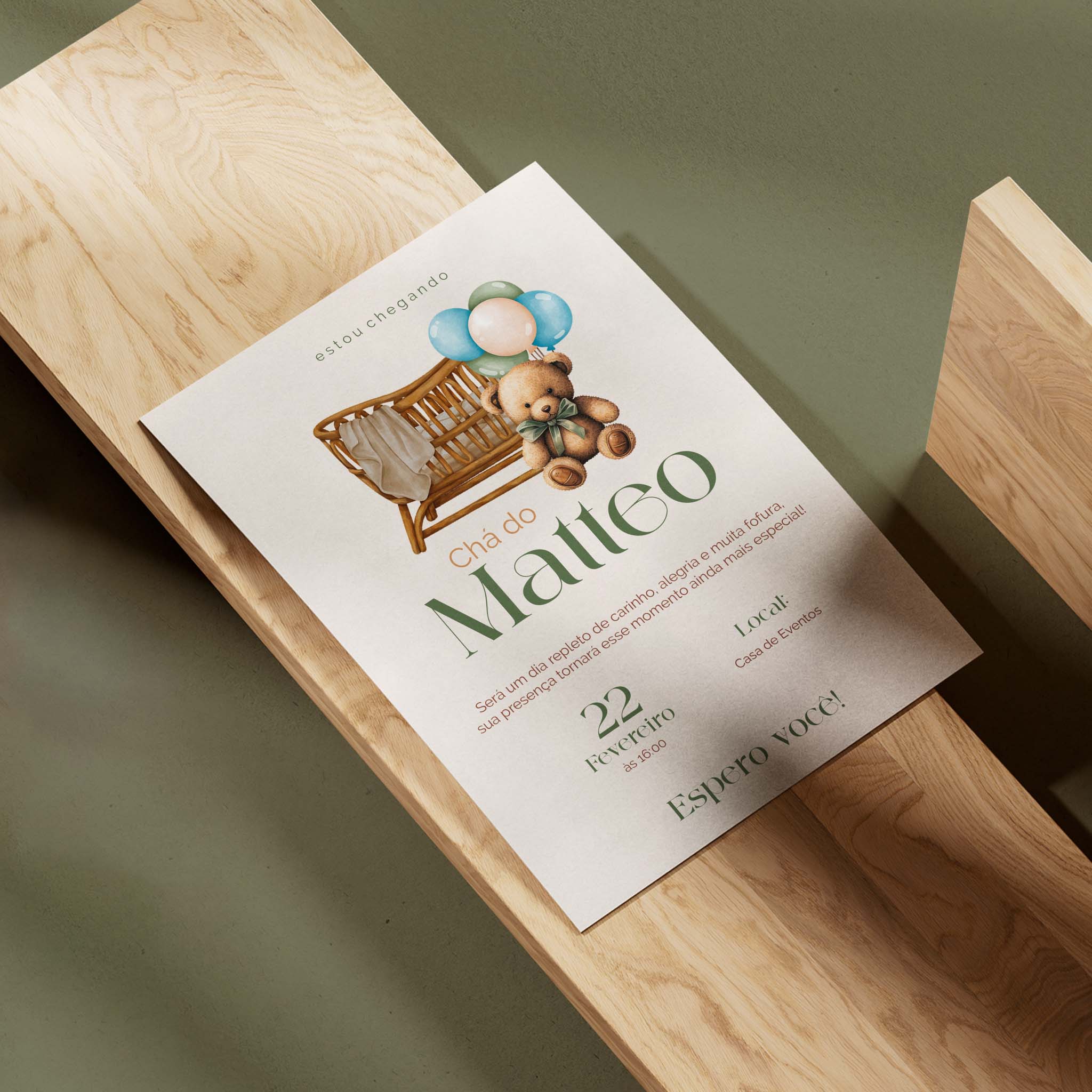Invitación digital para baby shower con osito de peluche