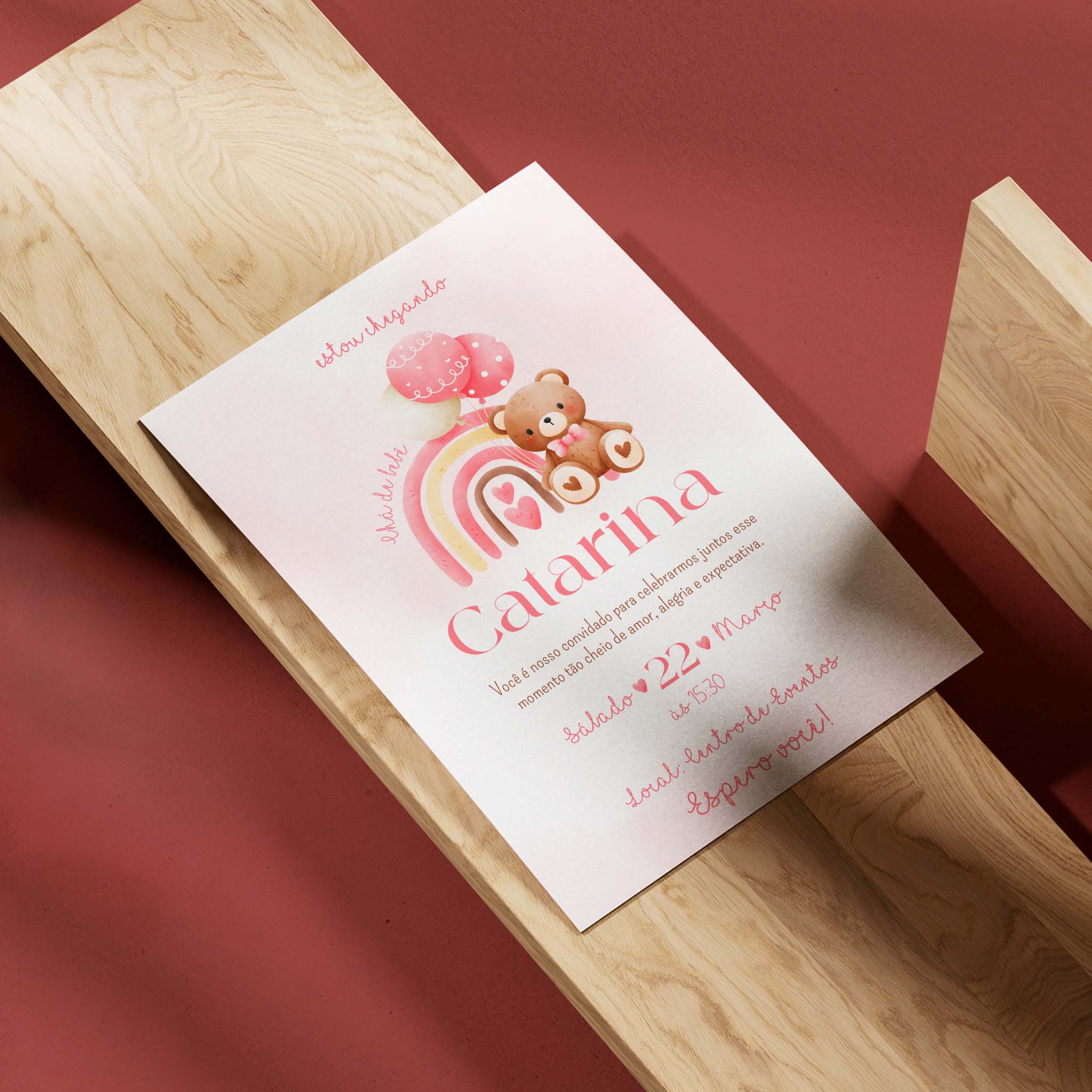 Invitación digital para baby shower con osito de peluche
