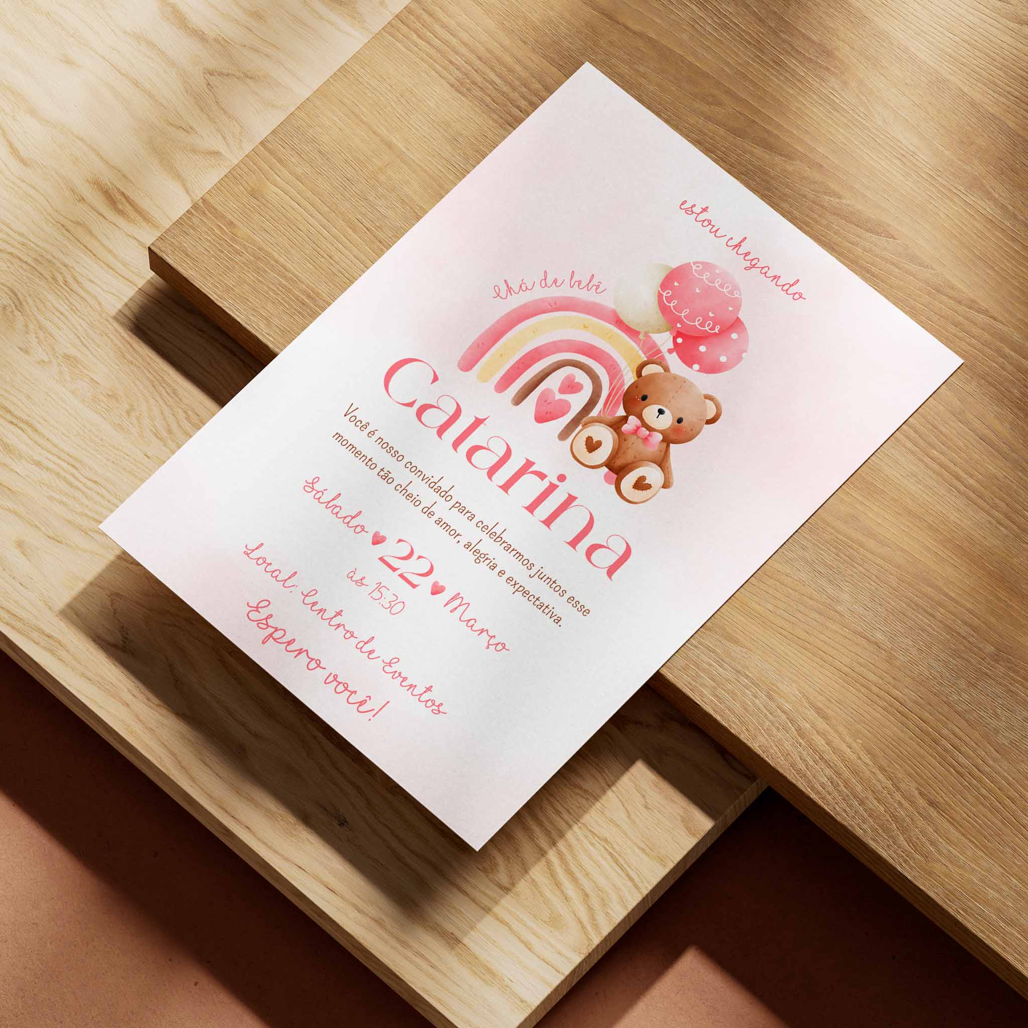 Invitación digital para baby shower con osito de peluche