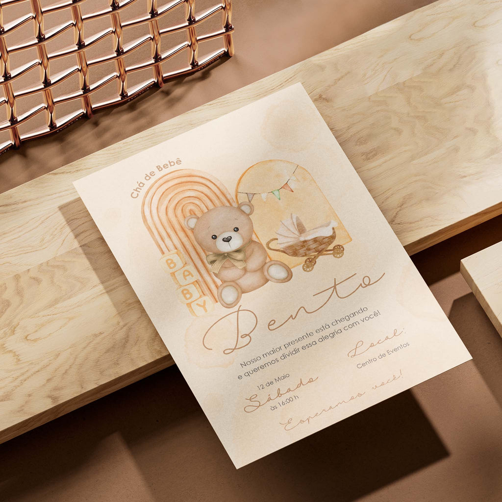 Invitación digital para baby shower con osito de peluche