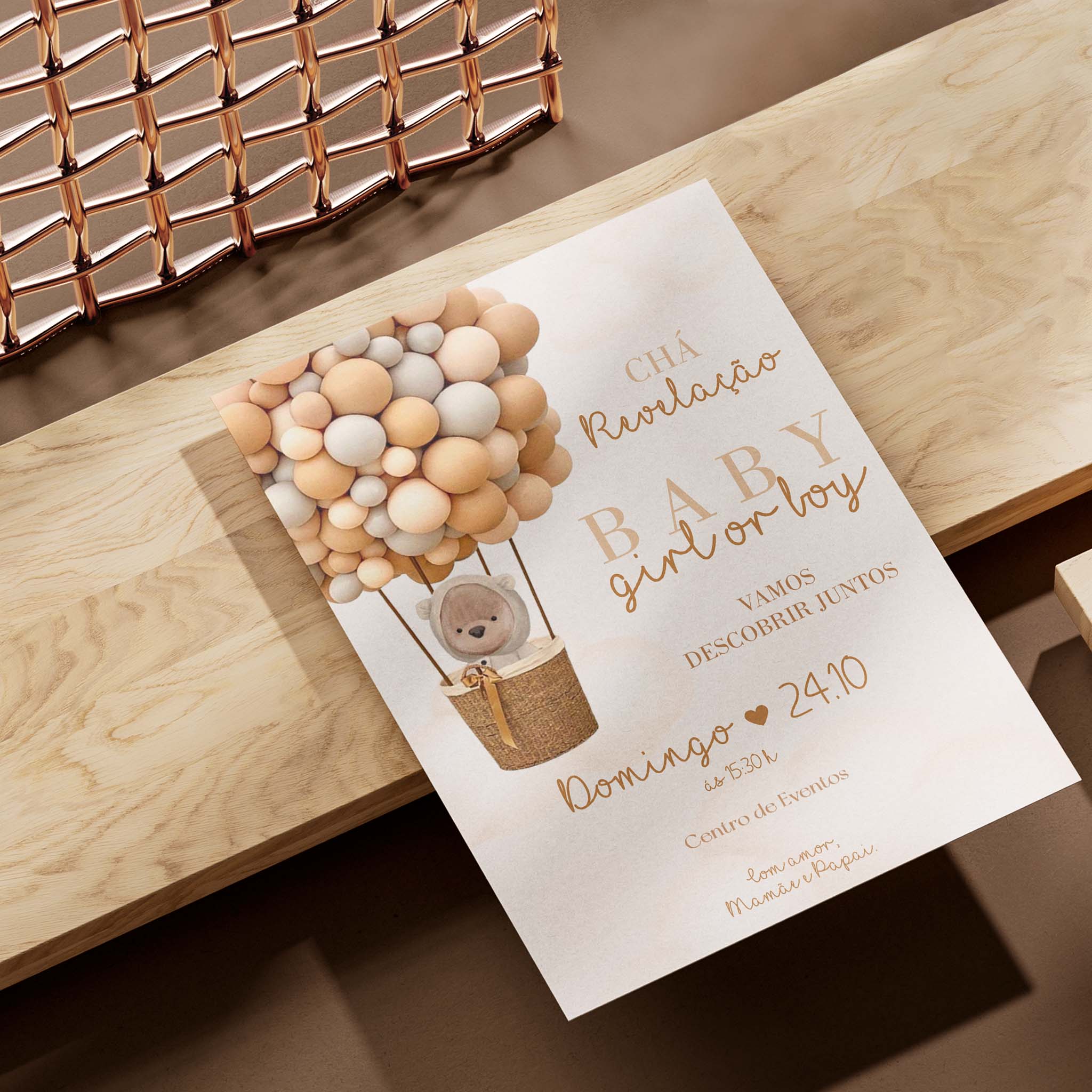 Invitación digital para revelar el género del osito de peluche