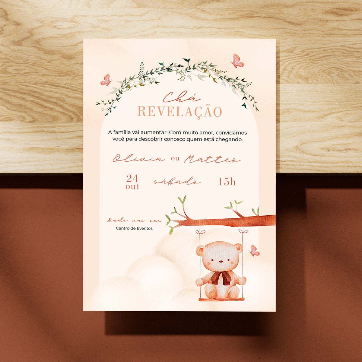 Convite Digital Chá Revelação Ursinho