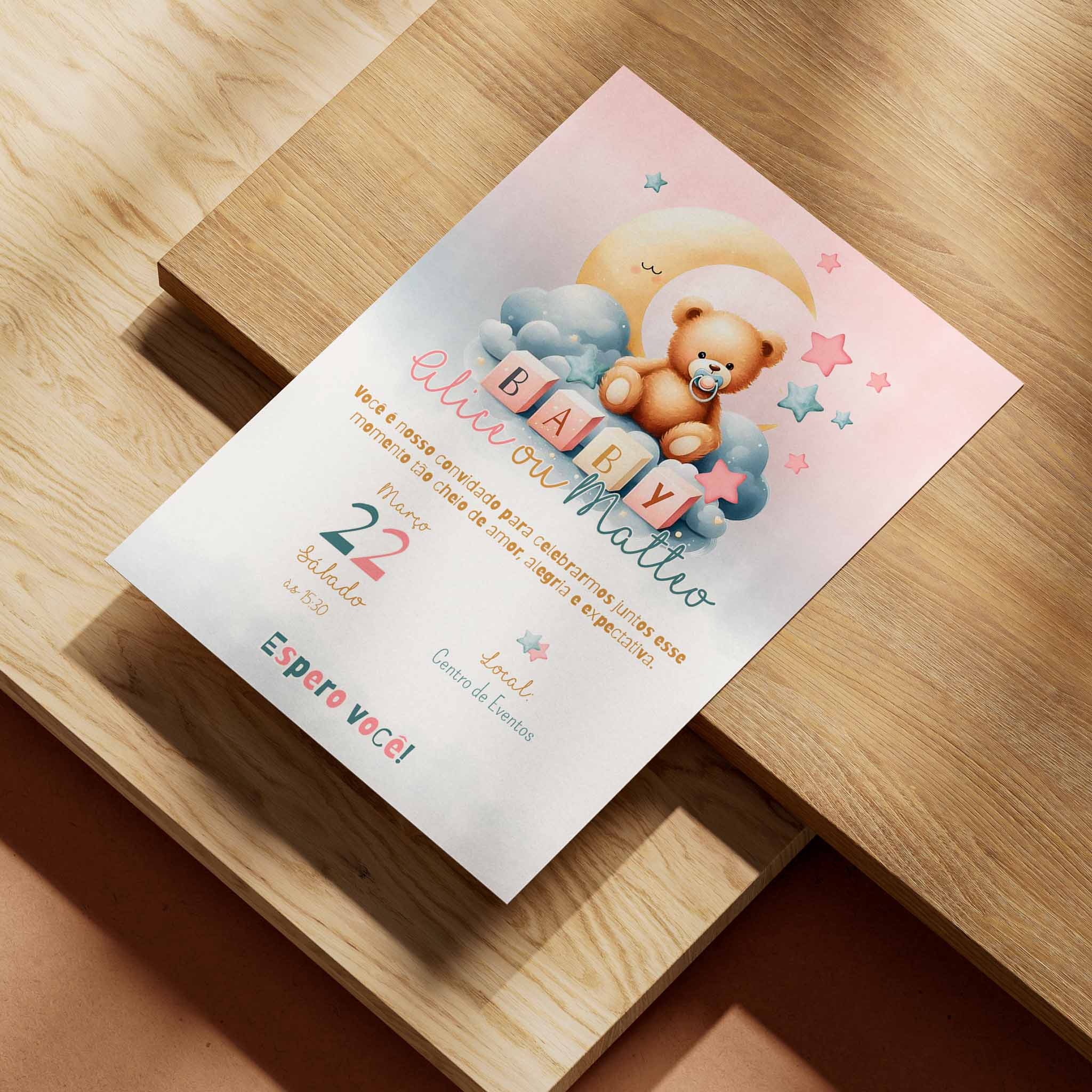 Invitación digital para revelar el género del osito de peluche