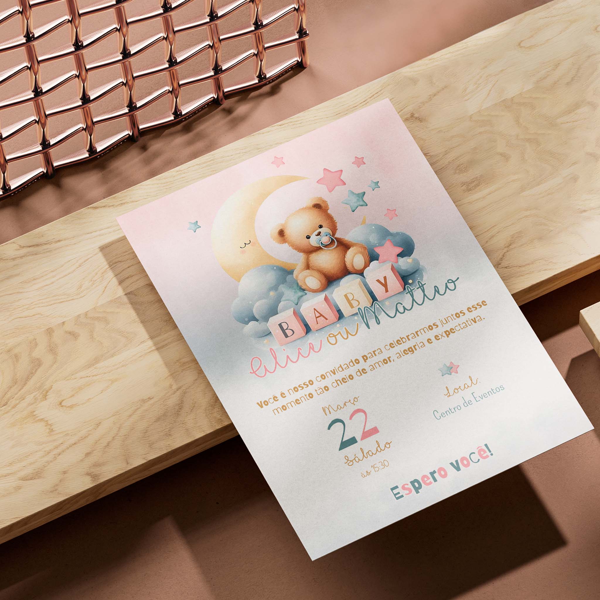 Invitación digital para revelar el género del osito de peluche