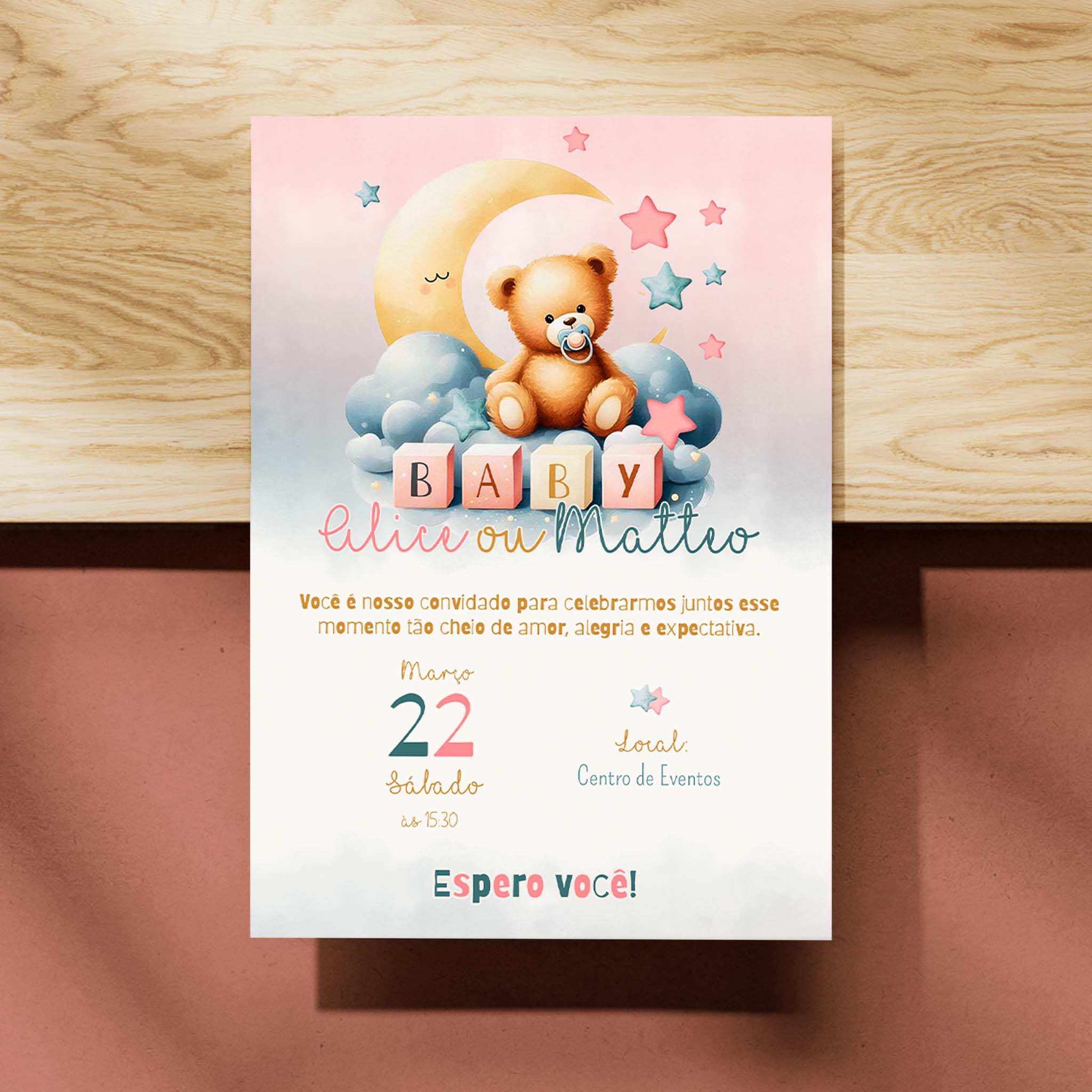 Invitación digital para revelar el género del osito de peluche