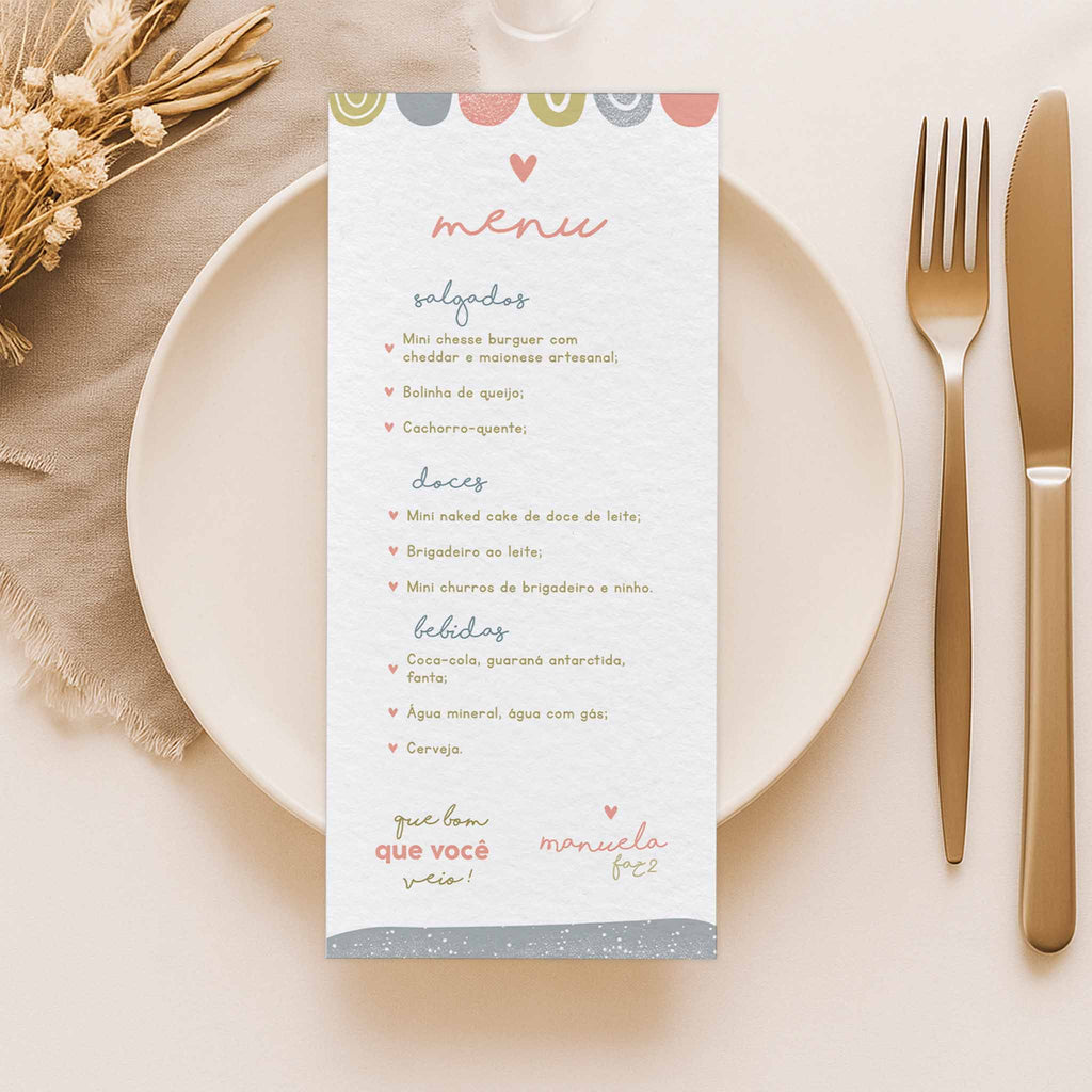 Menu Cardápio Aniversário Cores
