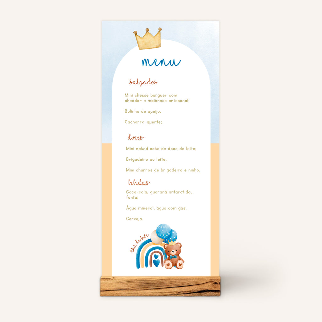 Menu Cardápio Chá de Bebê Ursinho