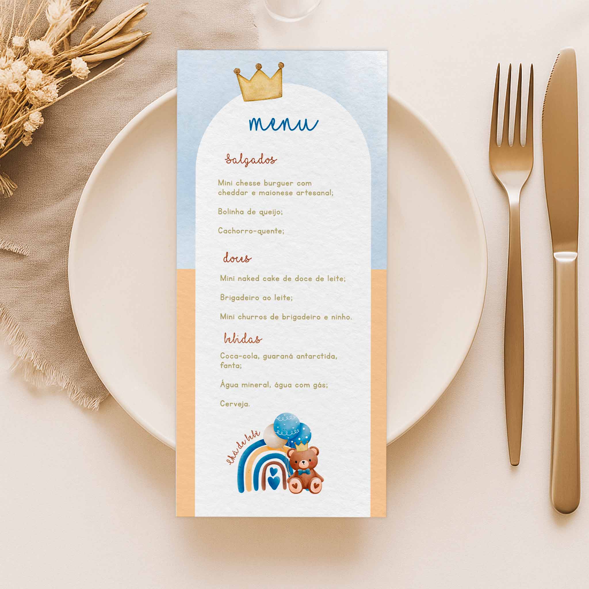 Menu Cardápio Chá de Bebê Ursinho