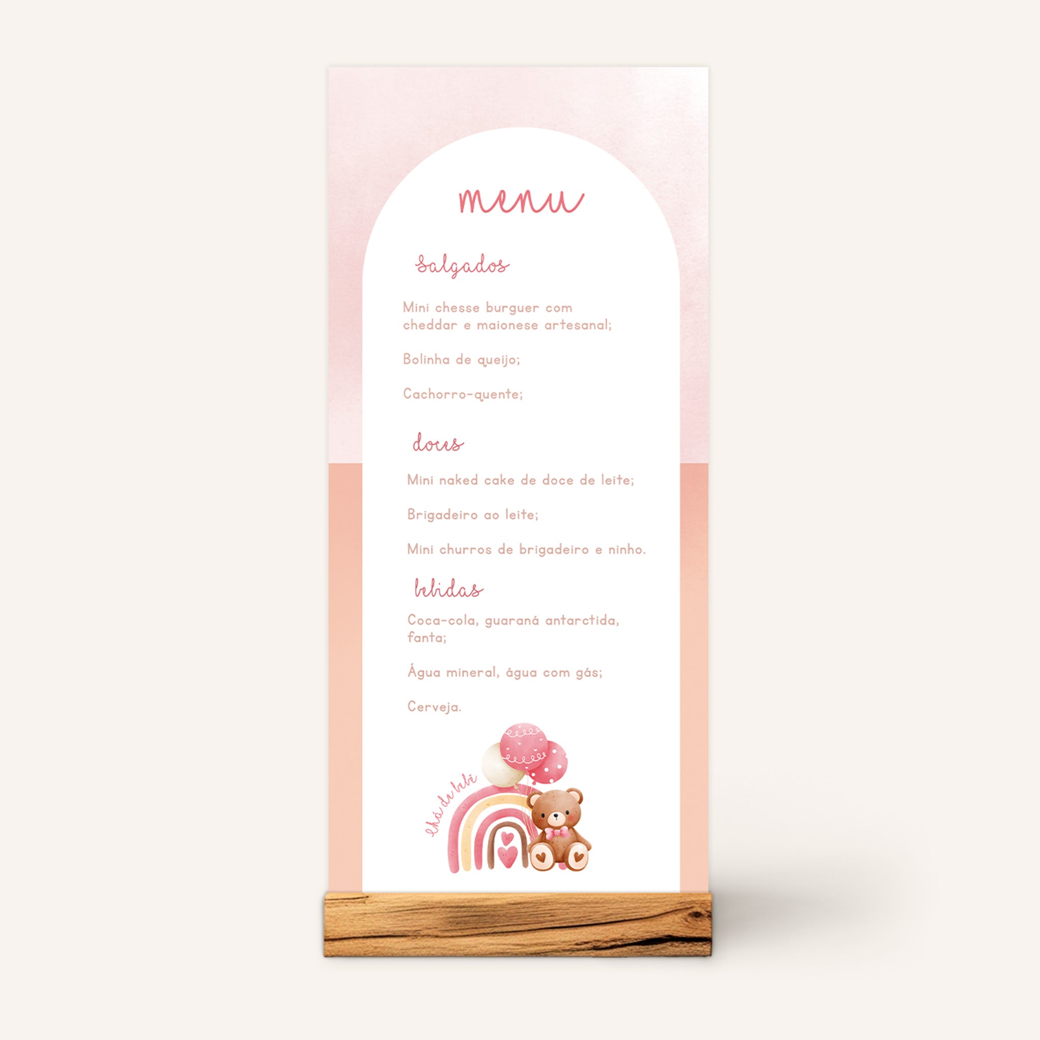 Menu Cardápio Chá de Bebê Ursinho
