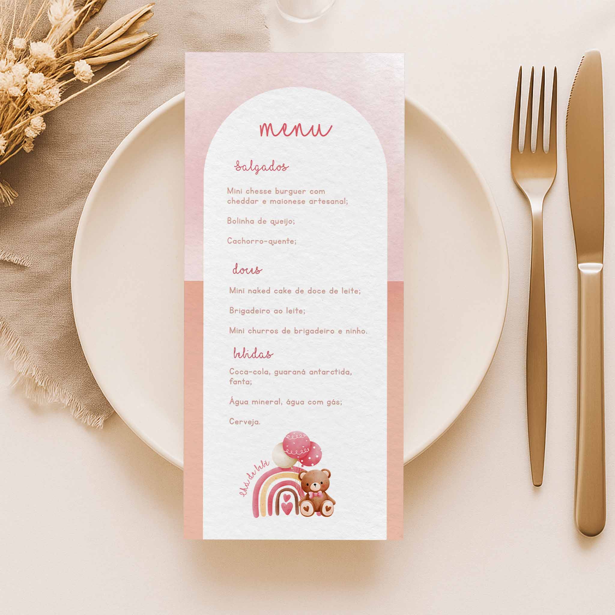 Menu Cardápio Chá de Bebê Ursinho