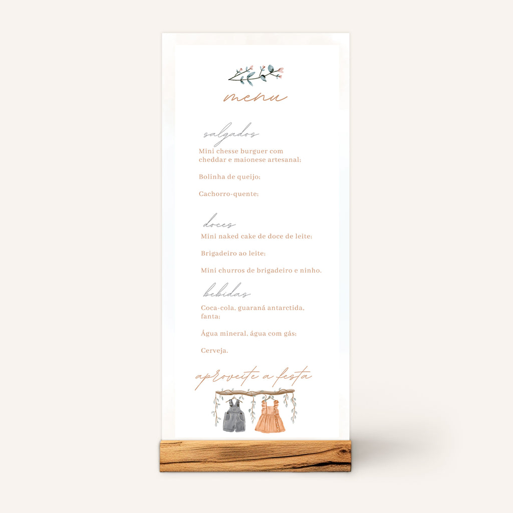 Menu Cardápio Chá Revelação Roupinha