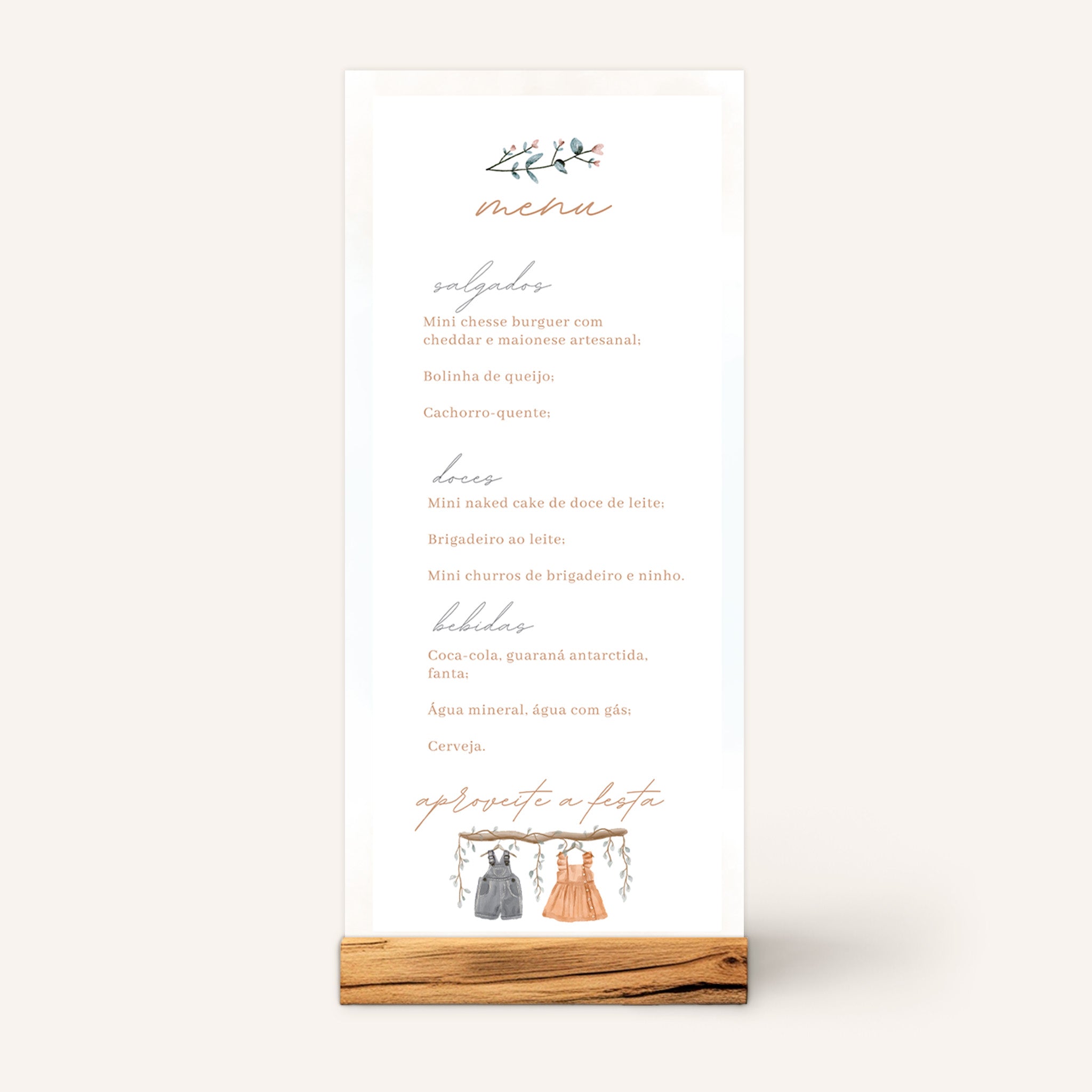 Menu Cardápio Chá Revelação Roupinha