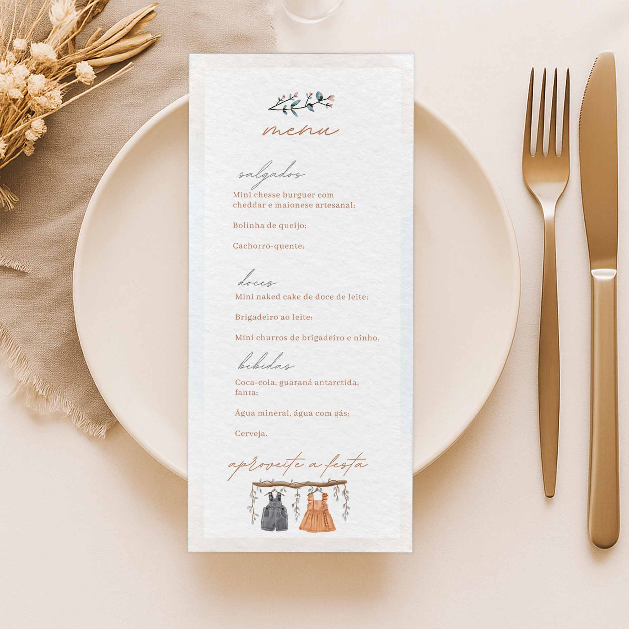 Menu Cardápio Chá Revelação Roupinha