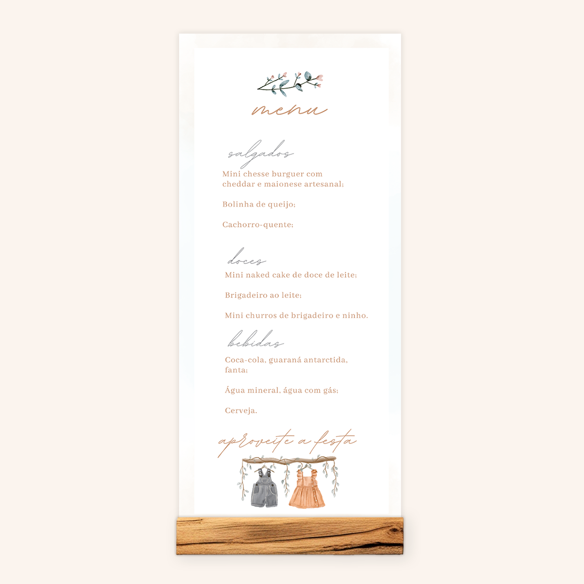 Menu Cardápio Chá Revelação Roupinha