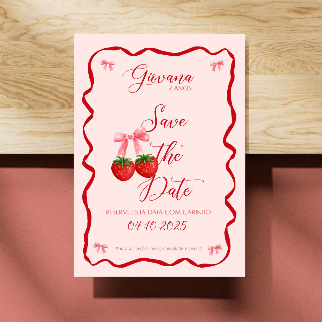 Save the Date Aniversário Morango