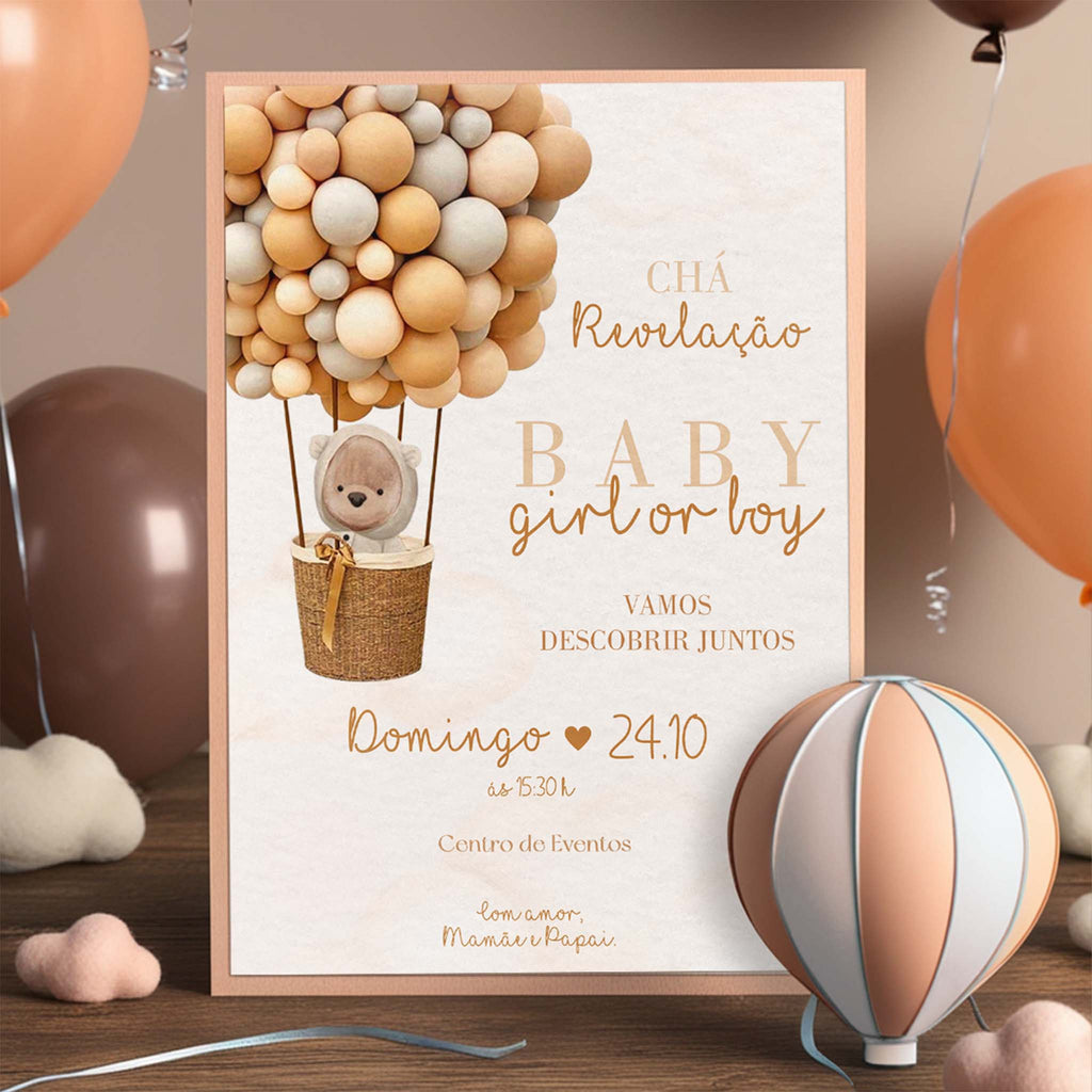 Invitación digital para revelar el género del osito de peluche